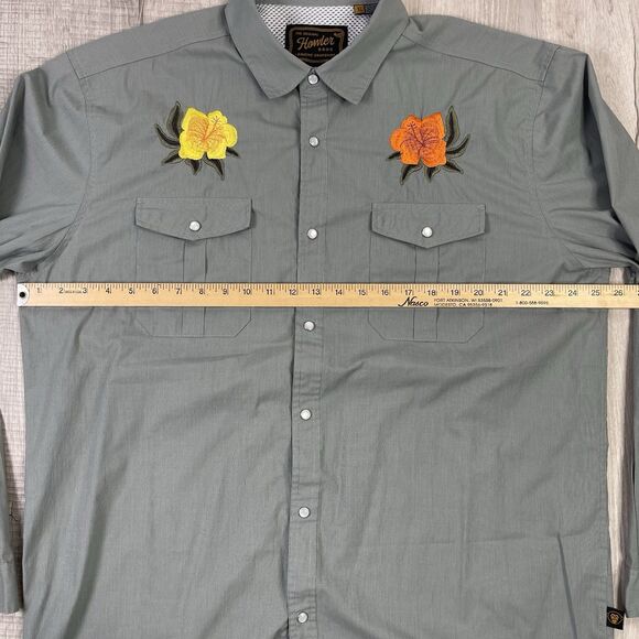 Howler Bros Gaucho Snapshirt Mens XL Green Floral Embroidery Western Vented P - Picture 8 of 9